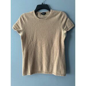 100% Cashmere Women’s Large Khaki Short Sleeve Soft Knit Sweater Luxury Classic